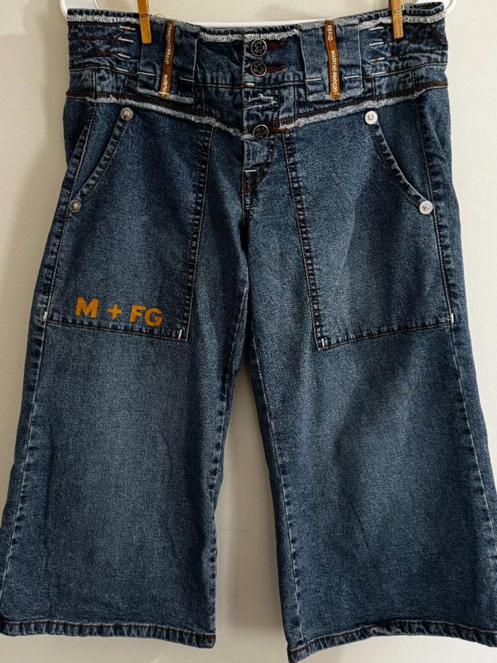 Marithe Francois Girbaud VTG Y2K Mens Baggy Denim Cargo Gold Short Dark Wash M28